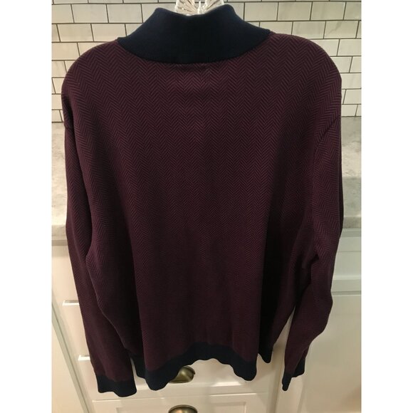 Lands End Quarter Zip Pullover Mens XL Deep Maroon Navy Blue Chevron Stripe - Picture 2 of 8